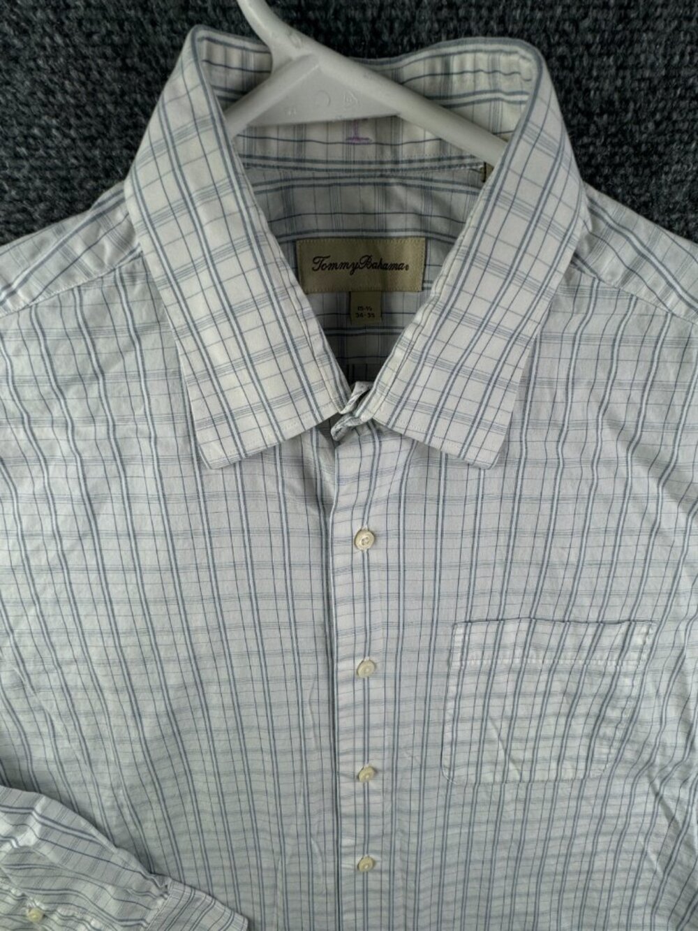 Tommy Bahama Cotton Button Up Shirt Long Sleeve Blue White Check 15.5 34/35